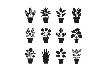 Potted Houseplants Silhouette Set Minimal Botanical Vector Icons