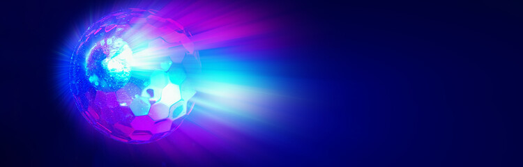Dark abstract background with neon glow, light disco ball,
