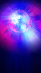 Dark abstract background with neon glow, light disco ball,