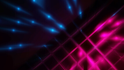 Dark abstract background with 3d cube, neon, light lines