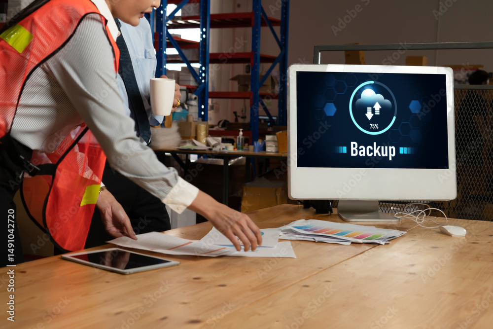 Poster backup storage data internet technology business concept. database storage cloud technology file dat