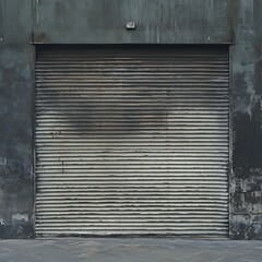 Worn Metal Roll-Up Door Texture Backdrop: Industrial Background with Faded Paint and Weathered Surface for Creative Projects.