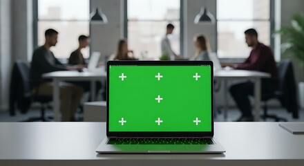 Laptop green screen modern office setting