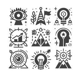 Business Plan Icon Set &ndash; Black and White Line Style, Strategy and Planning Symbols