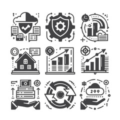 Business Plan Icon Set – Black and White Line Style, Strategy and Planning Symbols