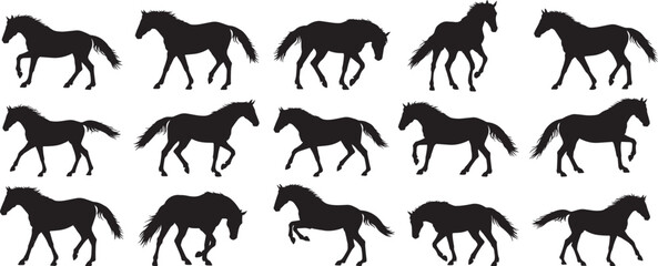 Obraz premium Horse silhouette vector art equestrian design black and white galloping horses seamless pattern equine illustration