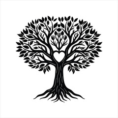  Tree with Heart Silhouette Vector Illustration