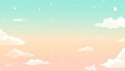 Pastel Sky Clouds Stars Background.