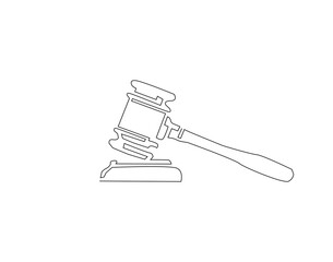 Judge's gavel outline drawing illustration. Continuous line draw of world day international justice vector
