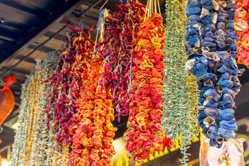 Dried Vegetables Red Peppers and Eggplants in Local Spice Bazaar