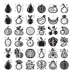 Fruit and Food Line Icons Set