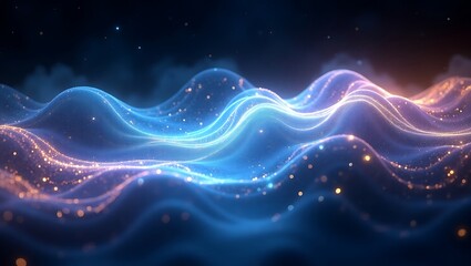 High quality Professional Abstract blue and orange glowing waves digital art stock