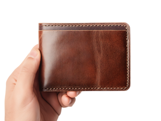Brown mens leather wallet on png