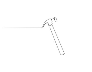 Hammer outline drawing illustration. Continuous line draw of repair equipment vector