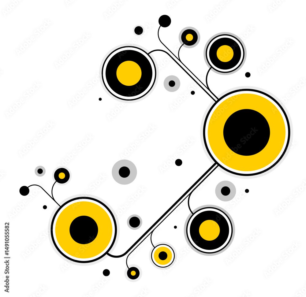 Poster abstract tech geometric vector background, connected circles technology network or science theme, di