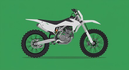 Obraz premium Stylish vector illustration of a white off-road motorcycle against green background