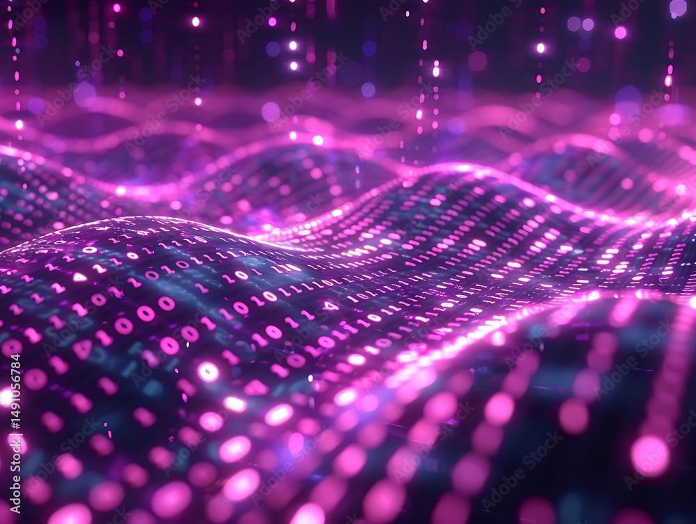 Fototapete Abstract digital waves with binary code