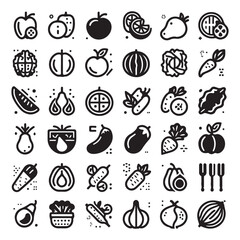 Fruit and Food Line Icons Set