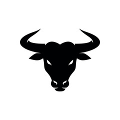Powerful Black Bull Head Silhouette Vector Illustration, EPS Format, Strong Animal Icon Design