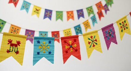 Colorful handmade paper flags bunting banner decoration for party celebration background design holiday event