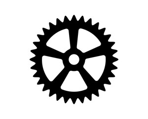 Obraz premium Isolated graphic of a black gear against white, conveying mechanics, technology, precision, or industry. Use as a symbol for teamwork, process, or innovation.
