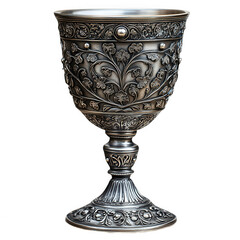 Ornate silver chalice goblet decorative engraved vintage metal cup antique on transparent background
