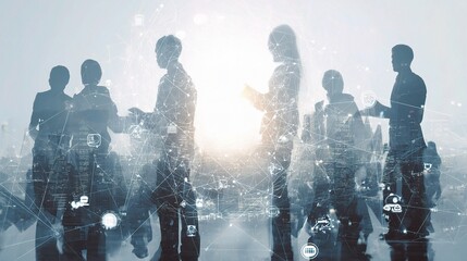 Silhouettes of People with Social Network Concept Overlaid in Office