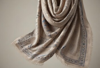 Geometric patterned silk scarf draped on neutral backdrop, abstract,  visual,  outfit
