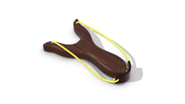 Slingshot on a White Floor. Catapult Slingshot 3D Animation. Peashooter. 4K