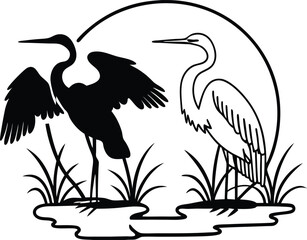 heron on a white background