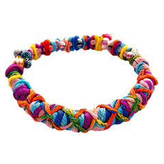 Vibrant Woven Anklet with Chunky Interlaced Fibers Isolated on Transparent Background
