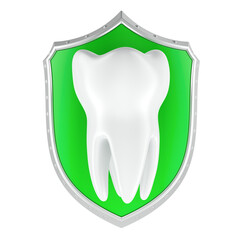 Shield with Tooth. 3D rendering isolated on transparent background