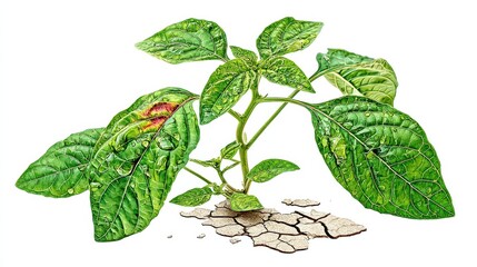 Ailing Plant: Illustration of a Sickly Plant with Cracked Soil