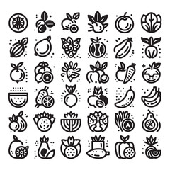 Fruit and Food Line Icons Set