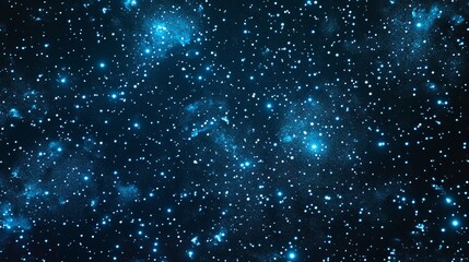 Blue Starfield in Deep Space with Glowing Light Clusters