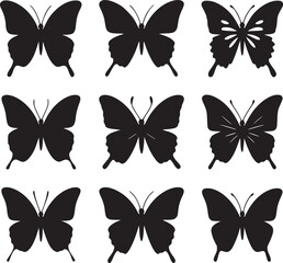 Black Butterfly Silhouette Set 