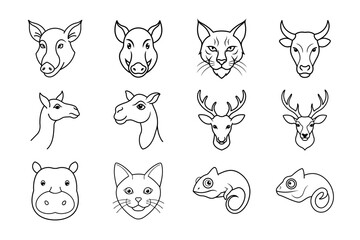 Animal Head Line Art Vector Set