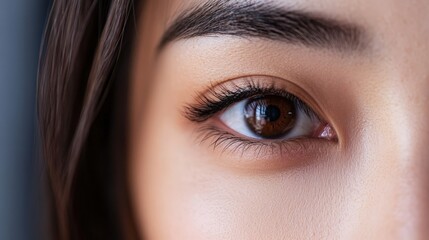 Obraz premium Close-up view of a woman's eye and eyebrow.