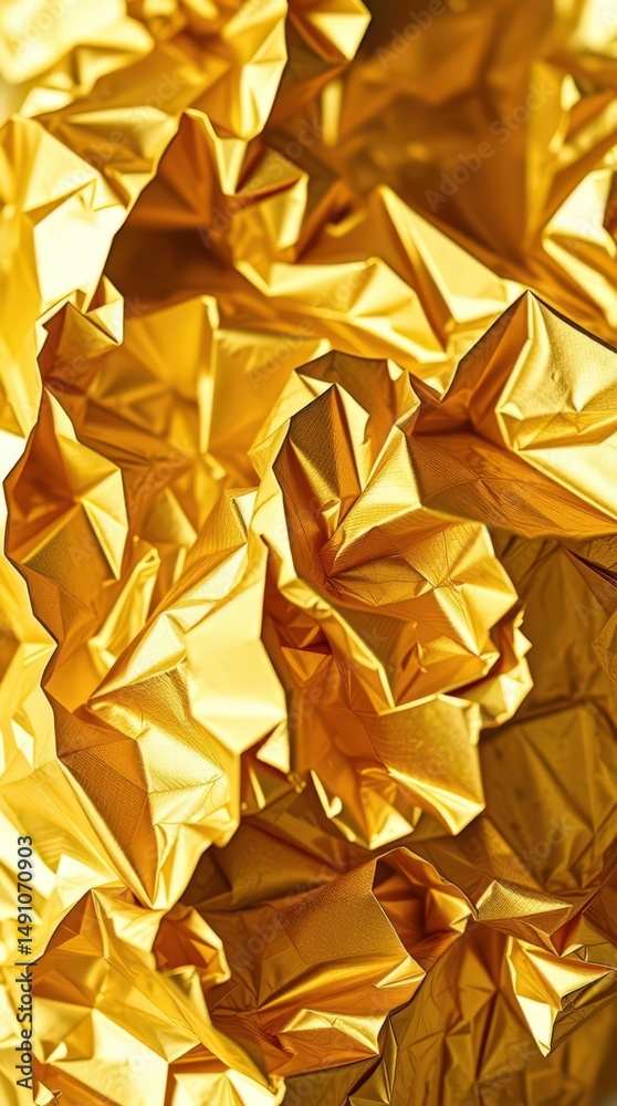 Poster shimmering golden foil creates intricate textures and patterns in a captivating display of light and