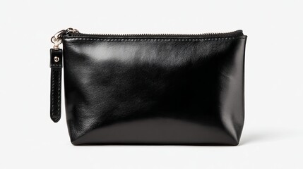 Elegant Black Leather Zipper Pouch Small Wristlet Handbag Women Fashion Accessory Minimalist Style Luxury Portable Travel Cosmetic