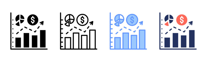 Financial icon sheet multiple style collection