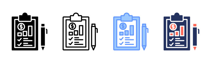 Financial Report icon sheet multiple style collection
