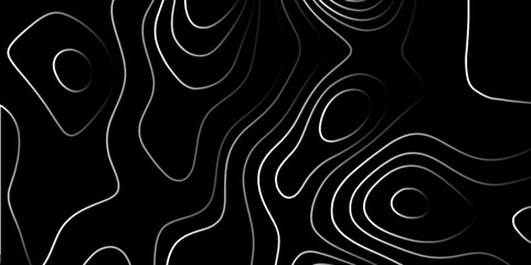 Fototapeta premium Modern design with black background with topographic wavy patted. Abstract white on black background Topographic line map pattern. Contour elevation topographic and textured Background.