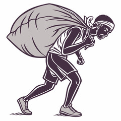 Young man carrying heavy bag while running in sports attire  