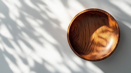 Obraz premium Wooden bowl on white surface with shadows