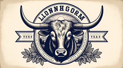 longhorn texas logo vintage vector illustration design, animal wildlife label design