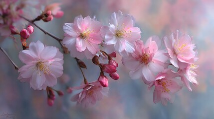 Obraz premium Beautiful Pink Cherry Blossoms Spring Flowers Delicate Petals Soft Pastel Colors Nature Photography Floral Background Botanical 
