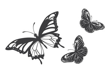Black Butterfly Silhouette Set 