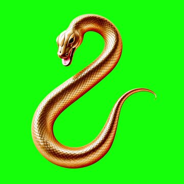 Golden snake animation, transparent 4K video, green screen
