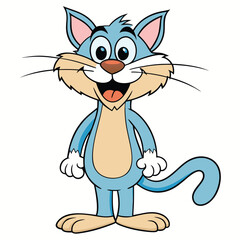 Cute Cartoon Blue Cat, Fun Blue Kitty Character, Friendly Cat Illustration